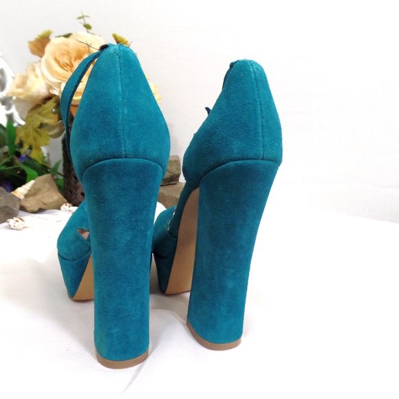 Chloe Turquoise Suede Platform Heels - Shoemint - Picture 4 of 5